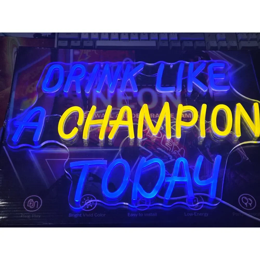 Drink Like a Champion Today LED Neon Sign USB Dimmable Bar Wall Decor